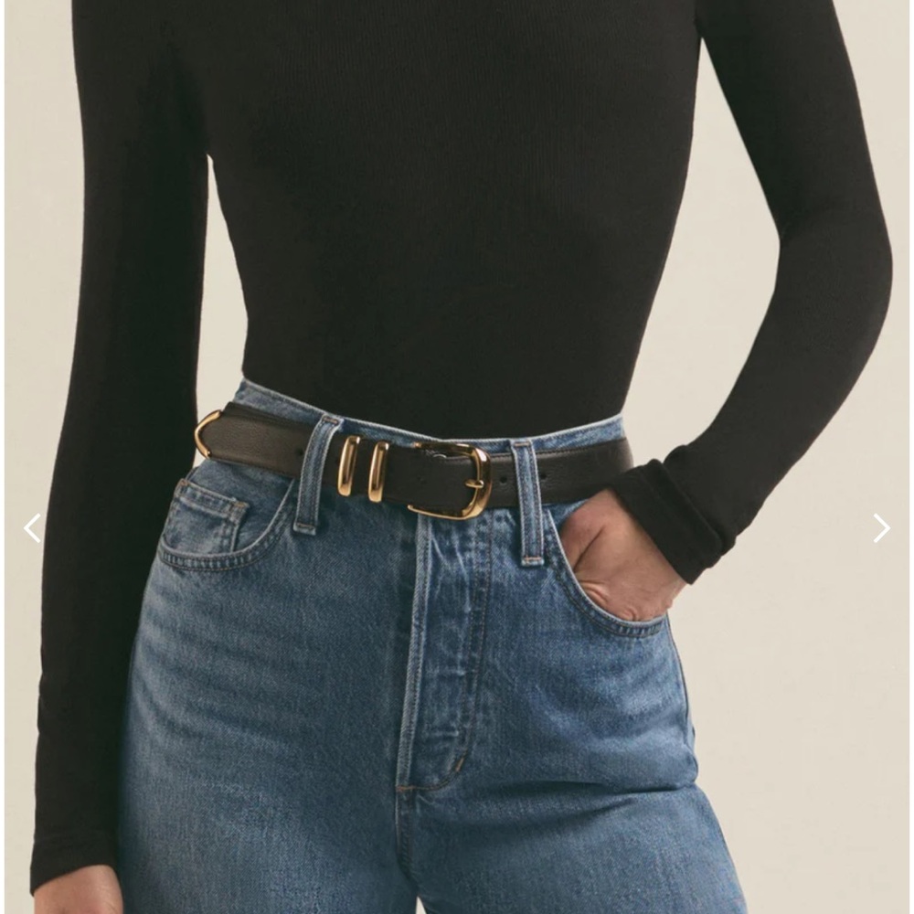 Black Leather Belt with Gold Buckle